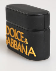 Dolce & Gabbana Schwarzes gelbes Gummi-Logo geprägtes Accessoire Airpods Hülle