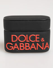 Dolce & Gabbana Schwarzes Oranges Gummi-Accessoire mit Logo-Prägung Airpods-Hülle