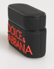 Dolce & Gabbana Schwarzes Oranges Gummi-Accessoire mit Logo-Prägung Airpods-Hülle