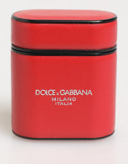 Dolce & Gabbana Rot-Weiß Kalbsleder Logo Flip Halter Airpods Hülle