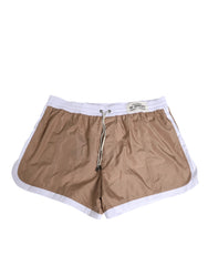 Dolce & Gabbana Braun-weiße Polyester Re-Edition Shorts Badehose