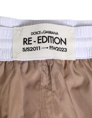 Dolce & Gabbana Braun-weiße Polyester Re-Edition Shorts Badehose