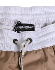 Dolce & Gabbana Braun-weiße Polyester Re-Edition Shorts Badehose