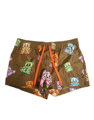 Dolce & Gabbana Braune Mehrfarbige Teddybär Herren Badeshorts