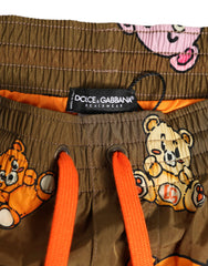 Dolce & Gabbana Braune Mehrfarbige Teddybär Herren Badeshorts