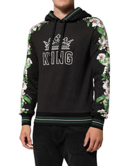Dolce & Gabbana KING Schwarzer Orchideen-Blumenkronen-Logo-Kapuzenpullover