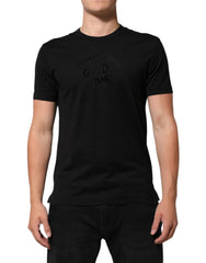 Dolce & Gabbana Schwarzes Herren-T-Shirt aus Baumwoll-Samt mit Logo-Print