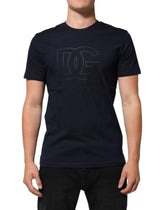 Dolce & Gabbana Dark Blue Cotton DG Logo Print Men’s Top T-shirt