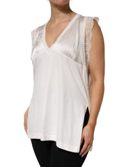 PINKO Weißer Seidenmischgewebe Spaghetti-Top mit Spitze und V-Ausschnitt für Damen