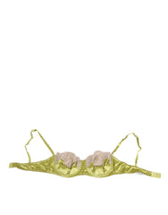 Dolce & Gabbana Limettengrüner Seidensatin Balconette-BH mit Spitze und Polsterung