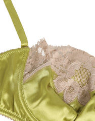 Dolce & Gabbana Limettengrüner Seidensatin Balconette-BH mit Spitze und Polsterung