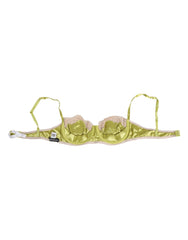 Dolce & Gabbana Limettengrüner Seidensatin Balconette-BH mit Spitze und Polsterung