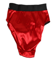 Dolce & Gabbana Rote Satin High-Waist Briefs Logo Damen Unterwäsche
