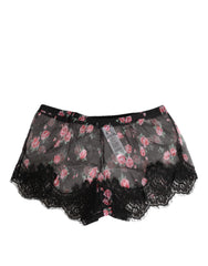 Dolce & Gabbana Schwarze Unterwäsche mit pinkfarbener Blumenstickerei und Netzstoff