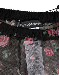 Dolce & Gabbana Schwarze Unterwäsche mit pinkfarbener Blumenstickerei und Netzstoff