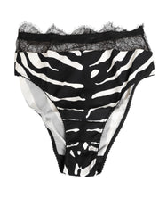 Dolce & Gabbana Schwarze weiße Zebra-Print Unterwäsche mit Spitze und hohem Bund