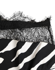 Dolce & Gabbana Schwarze weiße Zebra-Print Unterwäsche mit Spitze und hohem Bund