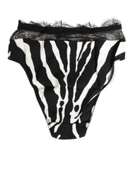 Dolce & Gabbana Schwarze weiße Zebra-Print Unterwäsche mit Spitze und hohem Bund