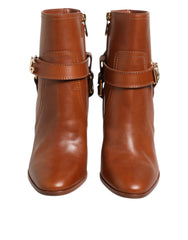 Dolce & Gabbana Braune Leder DG Logo Schnalle Stiefeletten Schuhe