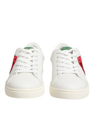 Dolce & Gabbana Weiße Leder-Low-Top-Schuhe mit Rosenstickerei