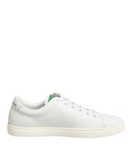 Dolce & Gabbana Weiße Leder-Low-Top-Schuhe mit Rosenstickerei