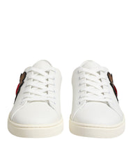 Dolce & Gabbana Weiße Leder-Sneaker mit Heiligem Herz Patch