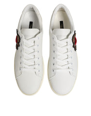 Dolce & Gabbana Weiße Leder-Sneaker mit Heiligem Herz Patch