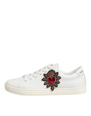 Dolce & Gabbana Weiße Leder-Sneaker mit Heiligem Herz Patch