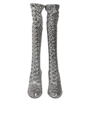 Dolce & Gabbana Schuhe Silber Pailletten Glitzer High Heel Stiefeletten Stiefel