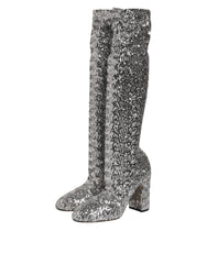 Dolce & Gabbana Schuhe Silber Pailletten Glitzer High Heel Stiefeletten Stiefel