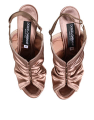 Dolce & Gabbana Bronzefarbene Satin-Slingback-Sandalen mit Raffung