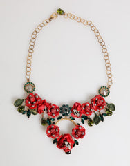 Dolce & Gabbana Rote Rose Blumen Kristallbesetzte Statement Schmuckkette