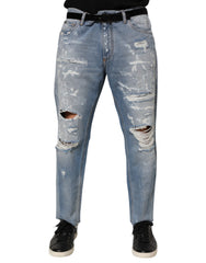 Dolce & Gabbana Blaue Distressed Ripped Denim Hose Jeans