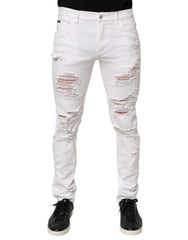 Dolce & Gabbana Weiße Distressed Ripped Denim Jeans