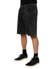Dolce & Gabbana Schwarze Bermuda-Jeansshorts für Herren aus Baumwolle mit mittlerer Bundhöhe