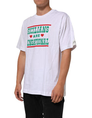 Dolce & Gabbana Weißes Baumwoll-T-Shirt mit Rundhalsausschnitt und Grafikdruck