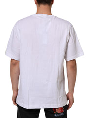 Dolce & Gabbana Weißes Baumwoll-T-Shirt mit Rundhalsausschnitt und Grafikdruck