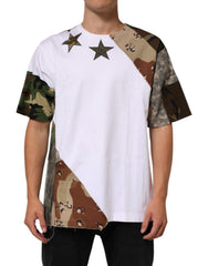 Dolce & Gabbana Weißes Camouflage-Patchwork Herren Baumwoll-T-Shirt