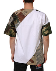 Dolce & Gabbana Weißes Camouflage-Patchwork Herren Baumwoll-T-Shirt