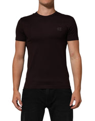 Dolce & Gabbana Braunes Baumwoll-T-Shirt mit Rundhalsausschnitt und Logo-Plakette