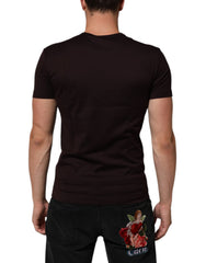 Dolce & Gabbana Braunes Baumwoll-T-Shirt mit Rundhalsausschnitt und Logo-Plakette