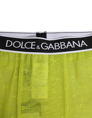 Dolce & Gabbana Neon Grüne Nylon Logo Spitzen Leggings Hosen Unterwäsche