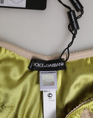 Dolce & Gabbana Grüner Seidensatin Höschen mit floraler Spitzenborte