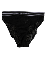 Dolce & Gabbana Slip aus schwarzer Spitze mit Logo-Bund Unterwäsche