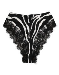 Dolce & Gabbana Schwarze Seidenunterwäsche mit Zebraprint und hoher Taille mit Spitze