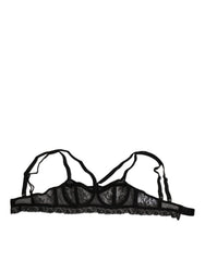Dolce & Gabbana Schwarzer Balconette-BH aus Nylon mit Blumenmuster und Spitze