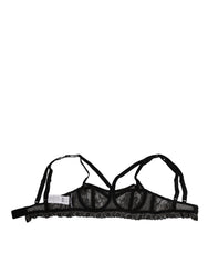 Dolce & Gabbana Schwarzer Balconette-BH aus Nylon mit Blumenmuster und Spitze