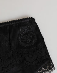 Dolce & Gabbana Black Silk Satin Floral Lace Panty Brief Underwear