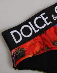 Dolce & Gabbana Schwarze Unterhose mit hohem Bund und Blumenmuster