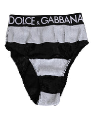 Dolce & Gabbana Schwarze weiße Pailletten High Waist Höschen Unterwäsche